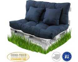 Pallet kussen - polyester en katoen - navy blue - buiten - uit wasbaar - set 4 kussens - tuin en balkon