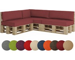 Pallet Kussen Set - Zitkussen Rugleuning - Buiten Zitten - Koudschuim Schuimvlokken - 60x40cm Set Van 7 - Donkerrood