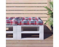 Pallet Kussen - Zitkussen Bank - Buiten Ontspannen - Waterafstotend Polyester - 60 x 60 cm - Rood Ruit