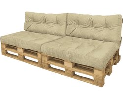 Pallet Kussens Set van 4 - Voor Binnen en Buiten - Waterdicht - Pallet Sofa Zitkussen 120x80 - Rugkussen 120x40 - Beige