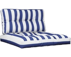 Pallet Kussens - Zitkussens Bankkussens - Buiten Zitten - Waterafstotend - 70x70x12 cm - Blauw Wit