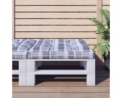 Palletkussen Grijze Ruit - Zitkussen Outdoor - Comfortabel Zitten - Waterafstotend Materiaal - 70 x 70 cm - Grijs