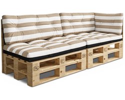 Palletkussens Outdoor Kussen Set van 5 palletkussens - Kussens voor pallets Euopallets palletbank en palletmeubels palletkussens Wit-beige strepen