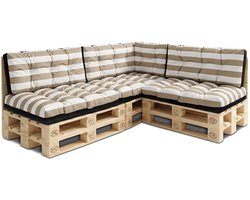Palletkussens Outdoor Kussen Set van 7 palletkussens - Kussens voor pallets Euopallets palletbank en palletmeubels palletkussens Wit-beige strepen