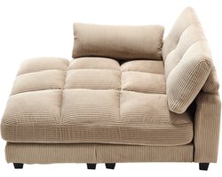 Palmenstoel, pluizige strepenkussens, handgreep met rollende kussens, hoofdsteunen, drie kopjes en een zijzak passen in een woonkamer en slaapkamer, khaki