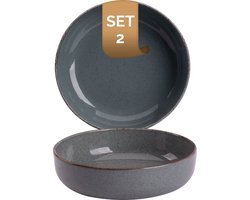 Palmer - Antigo - Schaal - Kom - 2 stuks - 47 cl - ø 15 cm - Blauw/Grijs - Porselein - Bordenset
