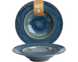 Palmer - Bord diep - Pastabord - Miami - 27 cm - Groen/Turquoise - Stoneware - Bordenset - 2 stuks