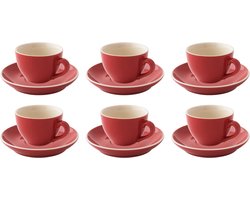 Palmer - Cappuccino kop en schotel - Colors - 18 cl - Rood - Porselein - Koffiekopjes - 6 stuks