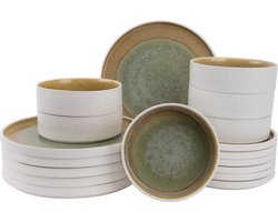 Palmer - Coco - Serviesset - 6 persoons - 18 delig - Groen - Porselein - Bordenset