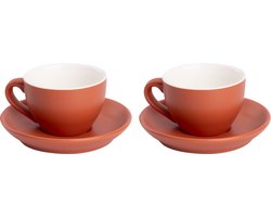 Palmer - Colors - Cappuccino kop en schotel - Mat - 2 stuks - 18 cl - Bruin - Porselein - Koffiekopjes