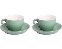 Palmer - Colors - Cappuccino kop en schotel - Mat - 2 stuks - 18 cl - Groen - Porselein - Koffiekopjes