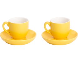 Palmer - Colors - Koffie kop en schotel - Mat - 2 stuks - 14 cl - Geel - Porselein - Koffiekopjes