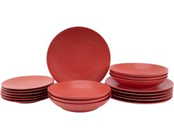 Palmer - Cubical - Serviesset - 6 persoons - 18 delig - Rood - Stoneware - Bordenset