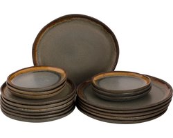 Palmer - David Mucky - Serviesset - 6 persoons - 18 delig - Bruin - Stoneware - Bordenset