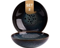 Palmer - Eccentric - Bord diep - Pastabord - 2 stuks - ø 22 cm - Blauw - Stoneware - Bordenset