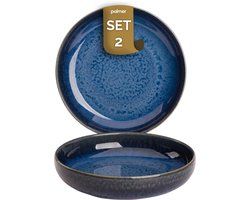 Palmer - Jory - Bord diep - Pastabord - 2 stuks - ø 22 cm - Blauw - Stoneware - Bordenset