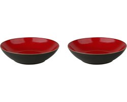 Palmer - Lava - Bord diep - Pastabord - 2 stuks - ø 21 cm - Rood/Bruin - Stoneware - Bordenset