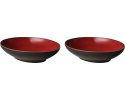 Palmer - Lava - Bord diep - Pastabord - 2 stuks - ø 23 cm - Rood/Bruin - Stoneware - Bordenset