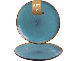 Palmer - Lotus - Bord - 2 stuks - ø 27,5 cm - Turquoise/Zwart - Stoneware - Bordenset
