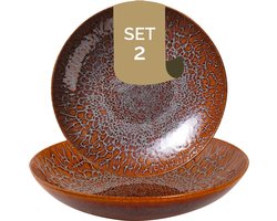 Palmer - Magmatic - Bord diep - Pastabord - 2 stuks - ø 22 cm - Bruin - Stoneware - Bordenset