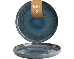Palmer - Miami - Bord - 2 stuks - ø 22 cm - Groen/Turquoise - Stoneware - Bordenset