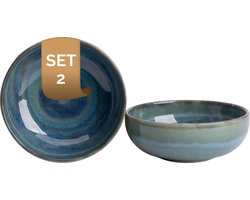 Palmer - Miami - Schaal - Kom - 2 stuks - 35 cl - ø 12 cm - Groen/Turquoise - Stoneware - Bordenset
