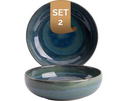 Palmer - Miami - Schaal - Kom - 2 stuks - 51 cl - ø 16 cm - Groen/Turquoise - Stoneware - Bordenset