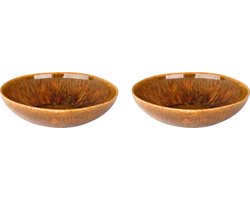 Palmer - Rustique - Bord diep - Pastabord - 2 stuks - ø 21 cm - Bruin - Stoneware - Bordenset