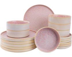 Palmer - Serviesset - Coco - 6 persoons - Roze - Porselein - Bordenset - 18-delig