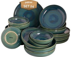 Palmer - Serviesset - Miami - 6 persoons - Groen/Turquoise - Stoneware - Bordenset - 24-delig