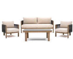 Paloma Loungeset - Tuinset - 4 Delig - 5 Zitplaatsen - Aluminium Woodcolor Frame - Beige