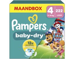 Pampers Baby-Dry - Paw Patrol-editie - Maat 4 (9kg-14kg) - 222 Luiers - Maandbox