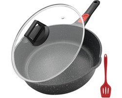 Pan 28 cm met deksel - braadpan gecoat - antiaanbaklaag - 7,5 cm binnenhoogte - paninductie met afneembare handgreep - geschikt voor alle kookplaten - oven- en machinebestendig