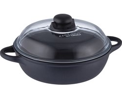 Pan - Crafond - Hapjespan met grepen + pyrex deksel - Inductie - 24 cm diameter - 7,5 cm hoog - inhoud 1,50 L