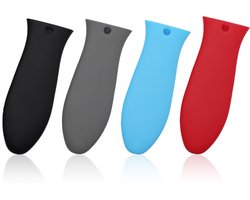 Pan Handvat Cover - 4 Stuks - Handvatbeschermers - Pannengrijper - Siliconen - Voorkomt Dat Je Handen Verbranden - Hittebestendige - Antislip - Voor Gietijzeren Pannen Metalen Koekenpannen - 14.5*5*1.5CM - Zwart+Grijs+Rood+Blauw