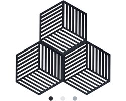 Pan onderzetter - Pannen onderzetter - Pannenrooster - Pannenonderzetter siliconen - Pannenonderzetter Hexagon - Hittebestendig - Zwart - 3-pack