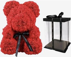 Pan Rozen Teddy Beer - Rozen beer - Roos - Bloemen - Moederdag - 25CM - Inclusief Giftbox - ROOD