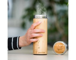Pandoo Bamboe Thermosfles met Theezeef - 360 ML - Duurzaam - Dubbelwandig - Reis Thermosbeker