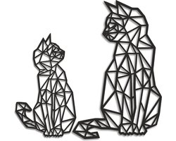 Paneel: Katten 40 x 26 cm en 30 x 18 cm in Zwart | Muurdecoratie Houten Kat Muurdecoratie Deco Wall Art Uitsnede Muurversiering Geometrische Ornamenten Muurkunst Hangende Decoratie