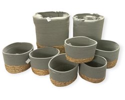 PANIER À LINGE ROND GM COTON/MATÉRIAU VÉGÉTAL 50*37CM KAKI LOT DE 8 PANIERS EN COTON GRIS