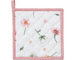 Pannenlap | 20*20 cm | Wit | 100% Katoen | vierkant | bloemen | Clayre & Eef | ASD45