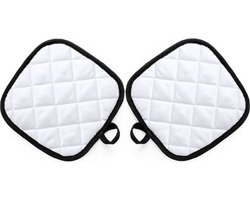 Pannenlap - 2x - wit/zwart - 17 x 17 cm - Koken - Pannenlappen - ophanglus