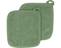 Pannenlap Set - Keukenwanten Hittebestendig - Bescherming Keuken - 100% Badstof Katoen - 2 Stuks - Groen