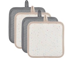 Pannenlappen 2-in-1 set van 4 - siliconen en katoen - temperatuurbestendig - ideaal voor koken en bakken - ShopVlot