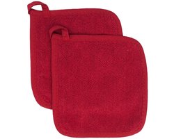 Pannenlappen - 2 stuks - Met ophanglusje - Katoen - Voor Keuken Koken en Grillen met Hittebestendige Isolatie pad - Ideaal voor Bakken, Buiten Kamperen en Meer - 21.6x21.6CM - Rood