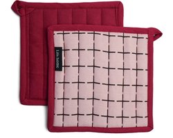 Pannenlappen - 2 stuks - Vivid - Roze - Donkerrood - Rood - 20 x 20 cm - Biologisch Katoen