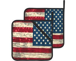 Pannenlappen met zak - Ovenwanten Hittebestendig - Koken en Bakken - Amerikaanse Vlag Patroon - 20 x 20 cm - Multicolor