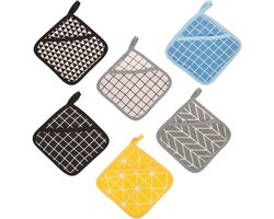 Pannenlappen-pannenlappen badstof-6-delige hittebestendige pannenrekset - Wasbaar - Keukenhandschoenen - Zwart en grijs - 18x18 cm