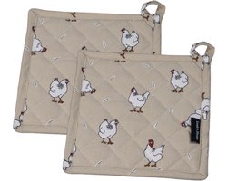 Pannenlappen set - 2 stuks - Cadeau voor haar - Kip - Landelijk