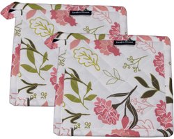 Pannenlappen set - 2 stuks - Cadeau voor haar - Roze - Tuinanjer - Anjer